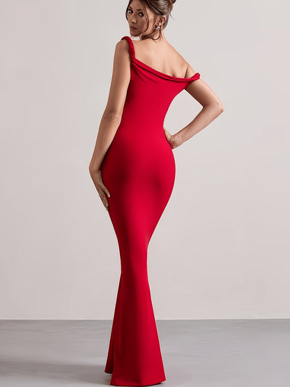 Robe Longue de Soirée Femme Élégante Style Sirène Épaule Dénudée
