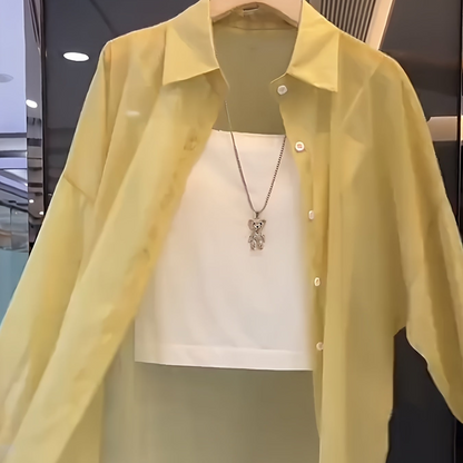 Løs transparent skjorte med undertrøje – Kvinde – Moderne stil til elegante lag-på-lag looks