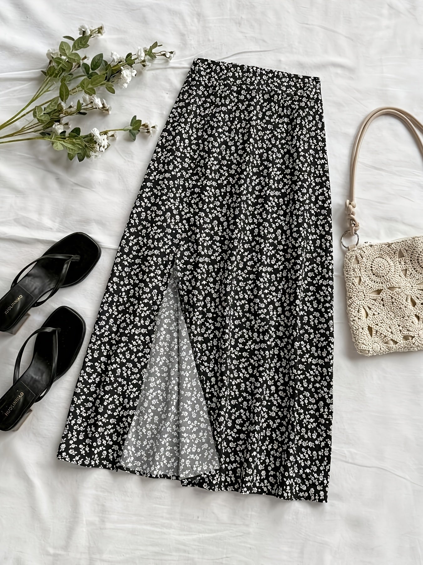 Women's mid-length bohemian style floral slit skirt – Casual elegance for summer