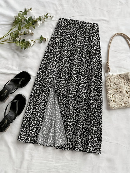 Women's mid-length bohemian style floral slit skirt – Casual elegance for summer