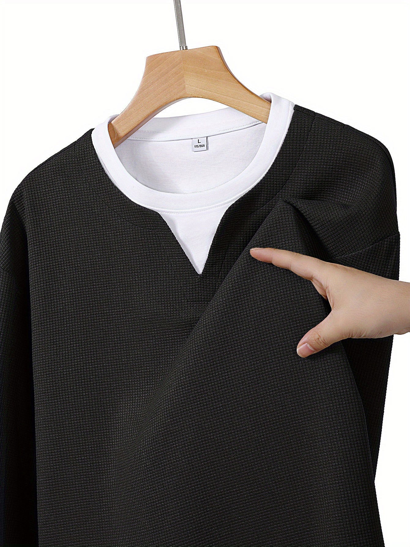 Pull Homme Maille Gaufre Bicolore Col V Manches Longues Gris