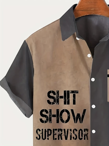 Chemise homme vintage humoristique manches courtes – Style superviseur « Shit Show », décontractée, été
