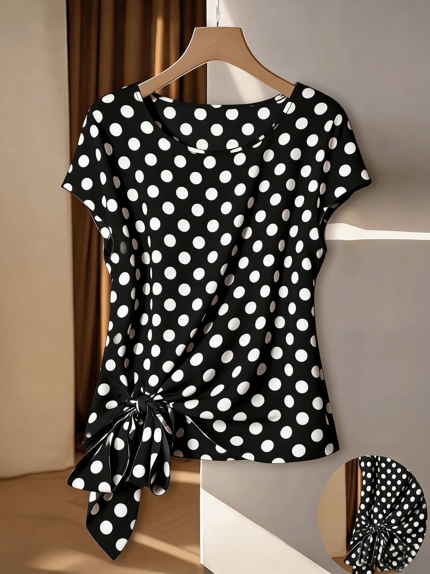Elegant Women's Blouse with Bohemian Pattern for Spring/Summer, Asymmetric Style with Decorative Bow