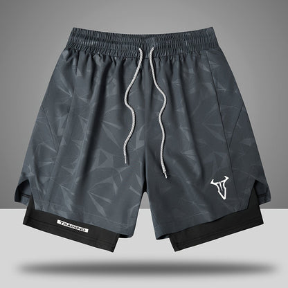 Short de sport homme entraînement double couche style moderne pour fitness et course à pied