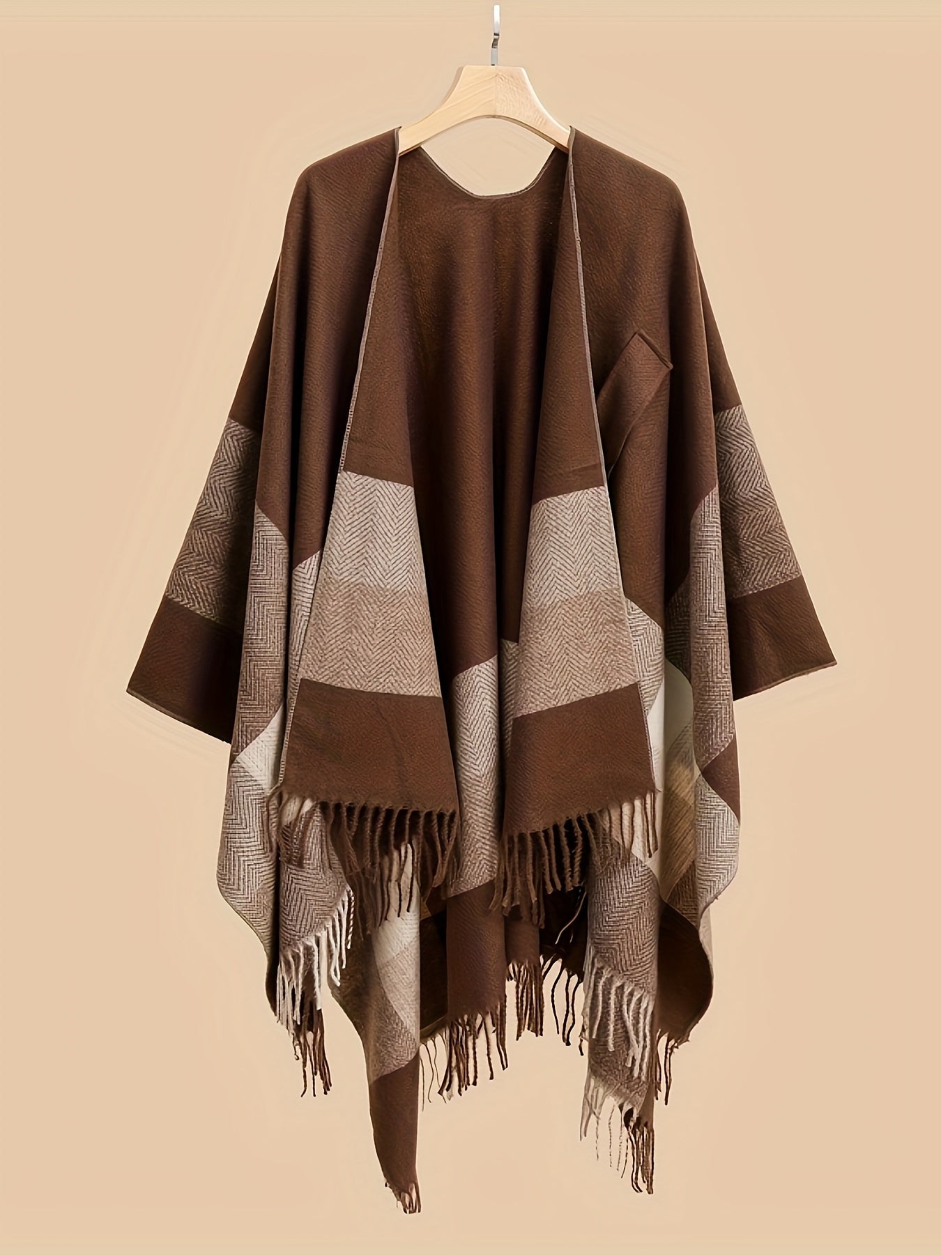 Women's Fringe Trim Open Front Poncho Cape