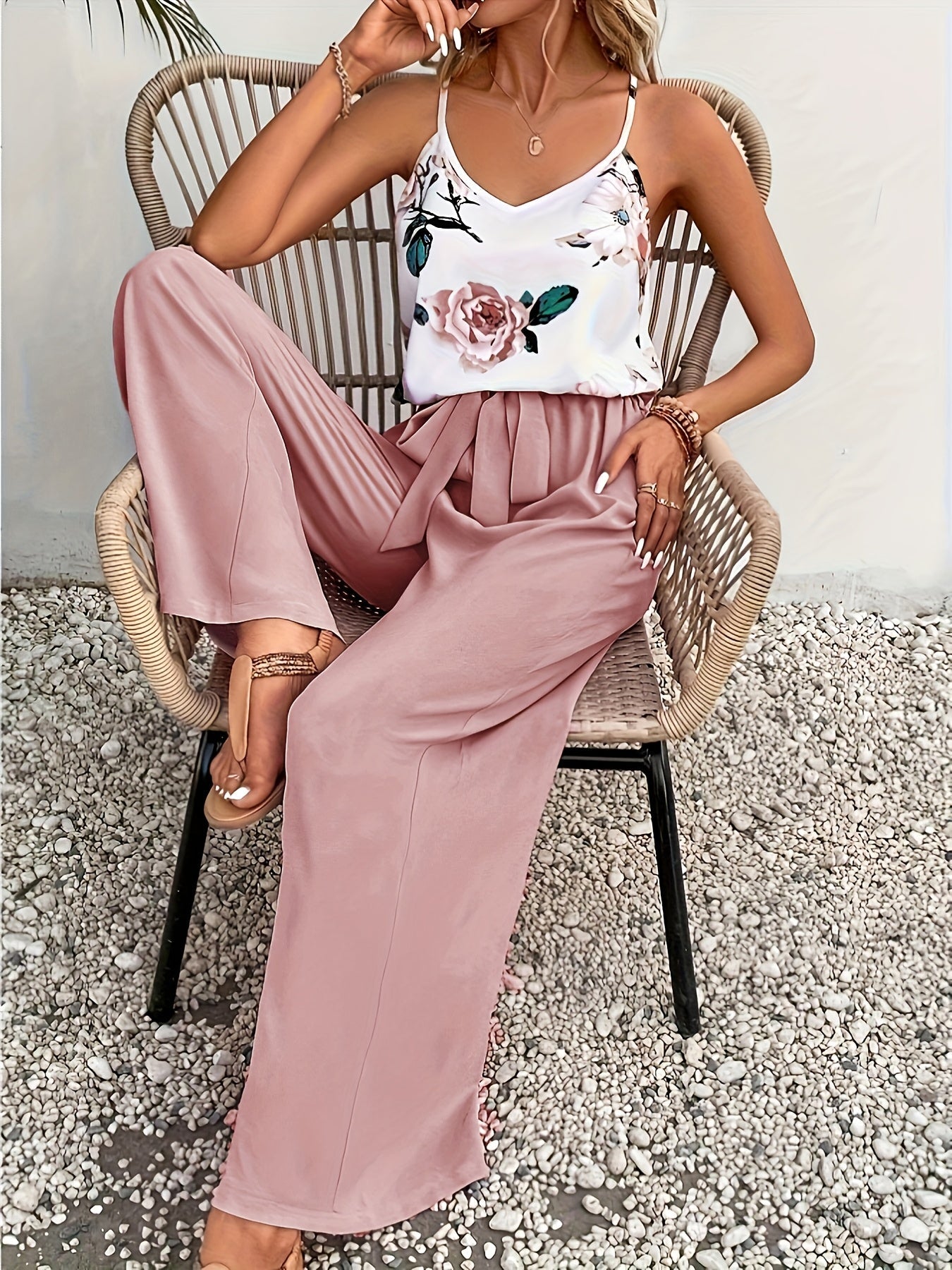 Combinaison élégante femme à imprimé floral style décontracté été