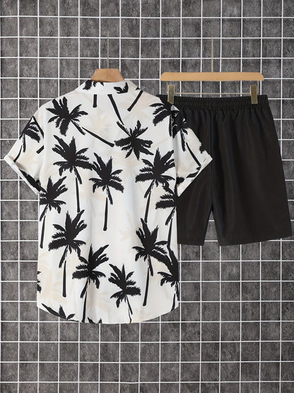 Camicia hawaiana con stampa di palme da uomo - Stile spiaggia casual estivo