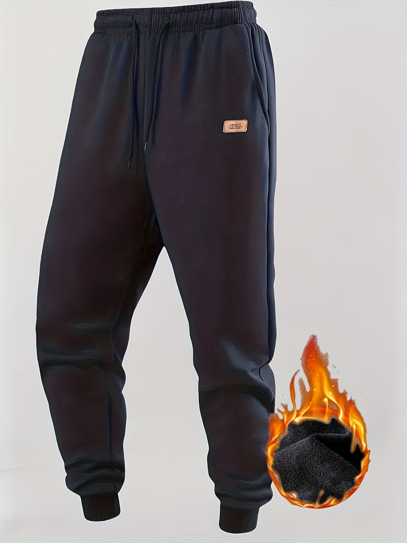 Pantalon de jogging homme doublé chaud, coupe droite, taille élastique et cordon de serrage