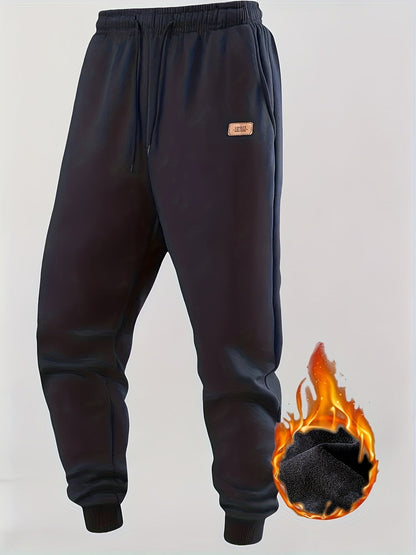 Pantalon de jogging homme doublé chaud, coupe droite, taille élastique et cordon de serrage