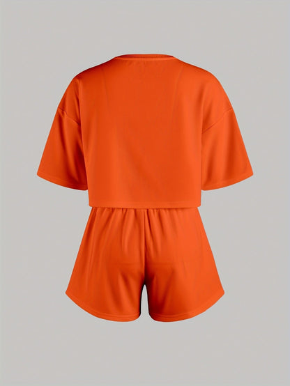 Pyjama d'intérieur décontracté pour femme avec imprimé cœurs bleus – Ensemble short et t-shirt, style cosy pour la maison