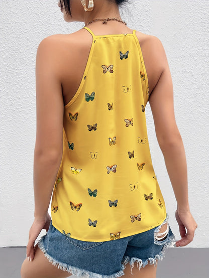 Top femme élégant style débardeur à imprimé papillons pour l'été