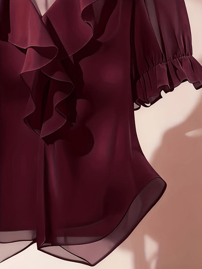 Elegant Women's Blouse with Ruffles Romantic Style for Office and Evening