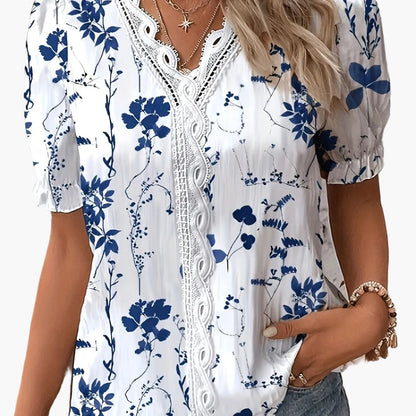 Women's Bohemian Chic Blouse with Floral Print and Lace – Perfect for Spring and Summer