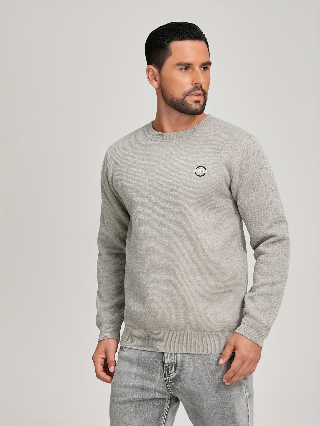 Sweat-shirt polaire homme à col rond, doublure chaude et côtelée, pull uni décontracté