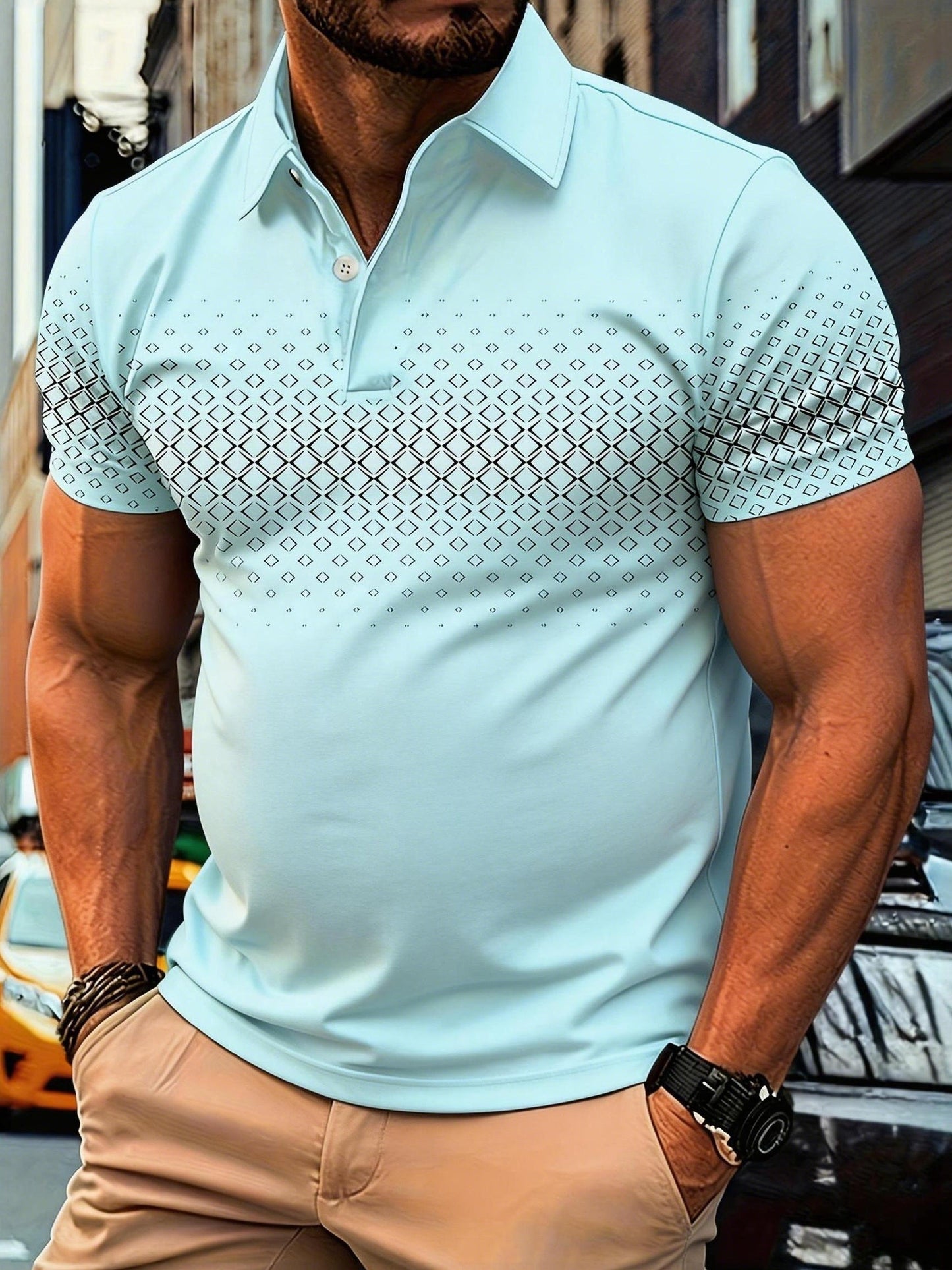 Polo Uomo Moda Casual con Motivo Geometrico per l'Estate