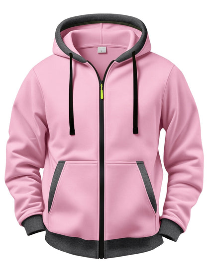 Sweat à Capuche Zippé Bicolore Homme avec Poches Kangourou et Cordon de Serrage