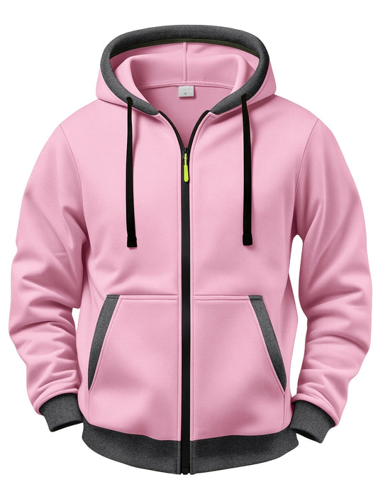Sweat à Capuche Zippé Bicolore Homme avec Poches Kangourou et Cordon de Serrage