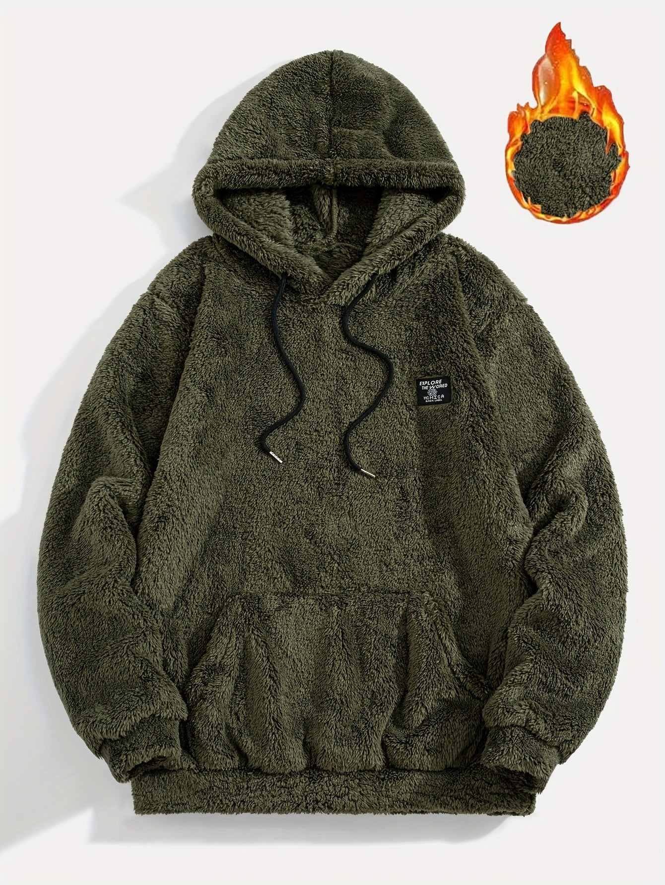 Sweat à Capuche Molletonné Chaud avec Cordon de Serrage et Poche Kangourou