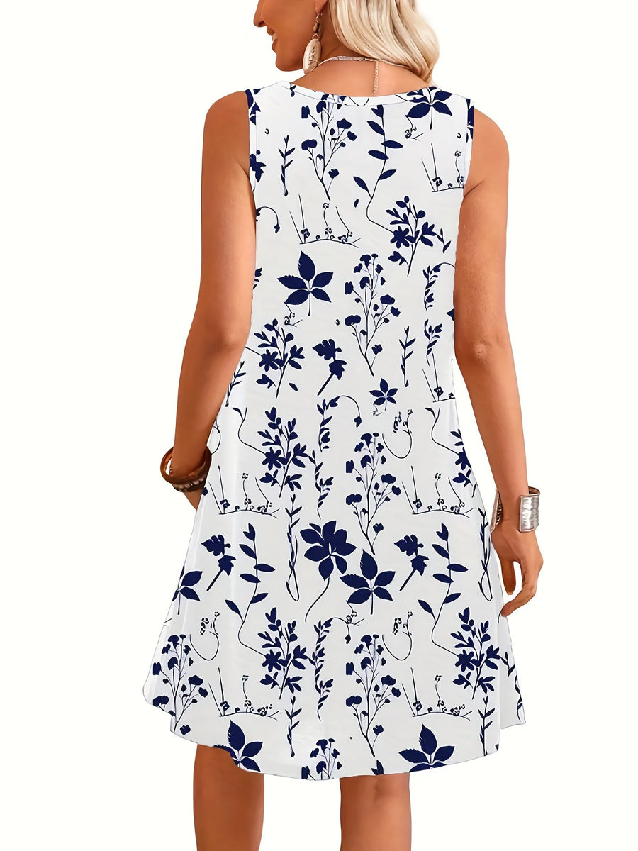 Robe d'été décontractée sans manches femme style floral chic