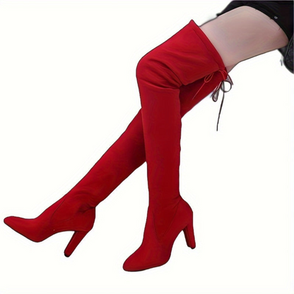 Bottes Cuissardes Femme à Talon Carré Épais et Lacets Arrière - Style Élégant et Confortable