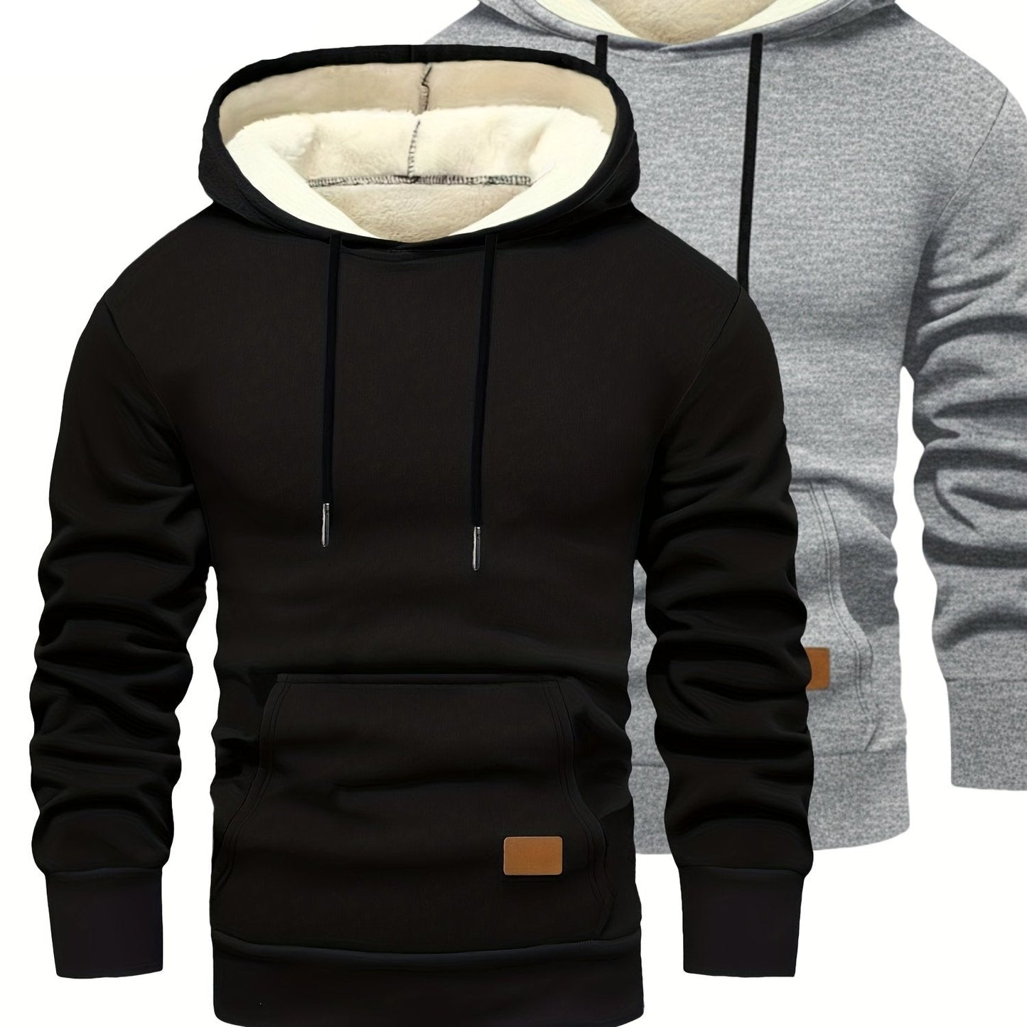 Lot de 2 Hoodies Homme Doublés Polaire Ajustement Ample avec Capuche et Poche Kangourou