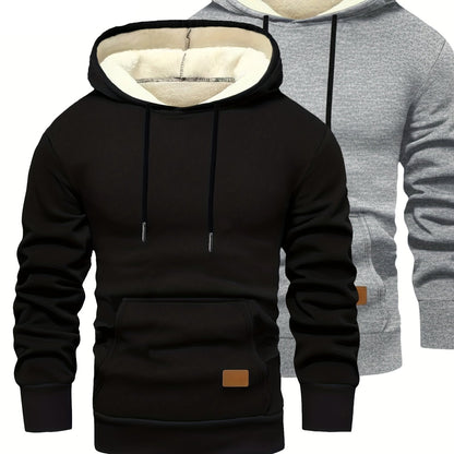Lot de 2 Hoodies Homme Doublés Polaire Ajustement Ample avec Capuche et Poche Kangourou