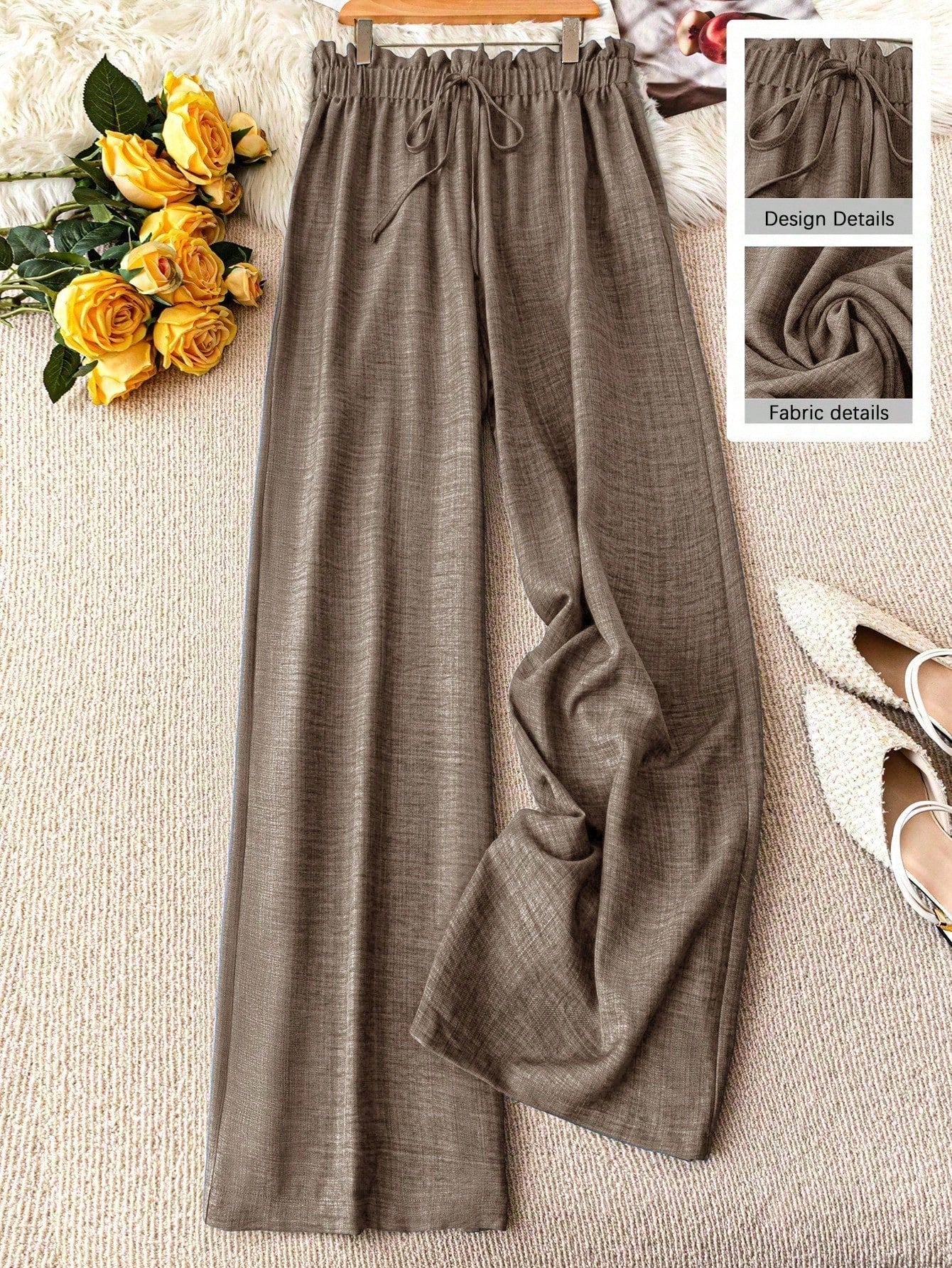 Pantalon large femme style décontracté à taille élastique – Idéal printemps et été