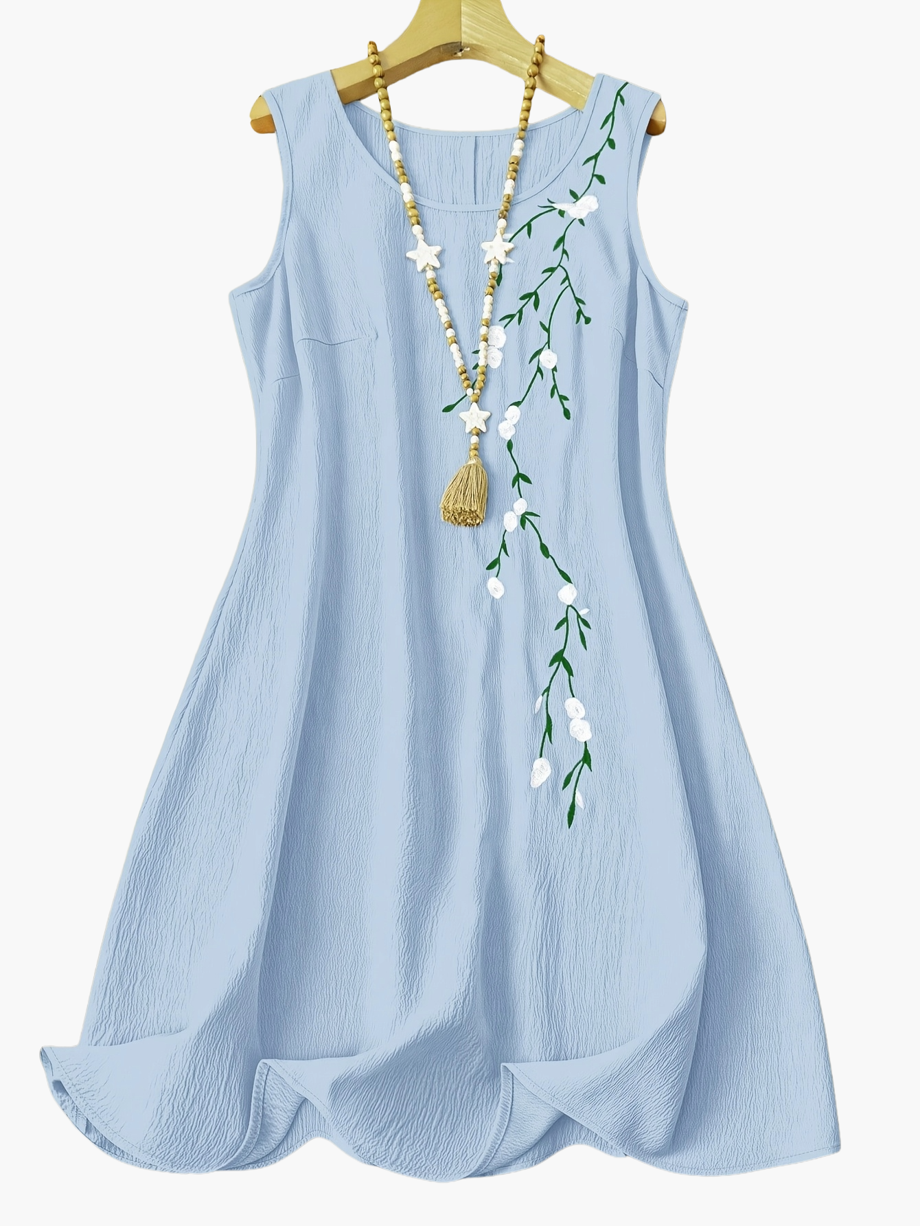 Abito estivo donna stile casual senza maniche con motivo floreale ricamato
