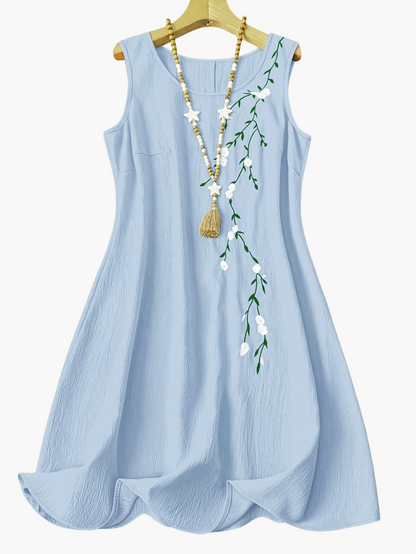 Abito estivo donna stile casual senza maniche con motivo floreale ricamato
