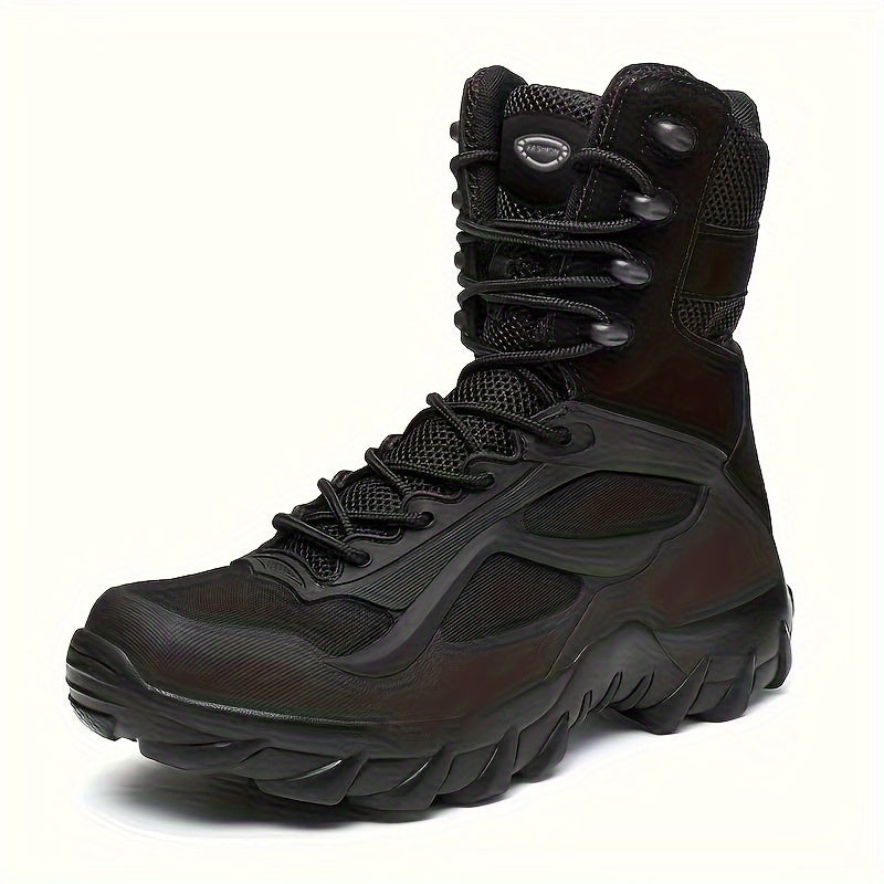 Bottes tactiques montantes noires à lacets et semelle crantée pour homme