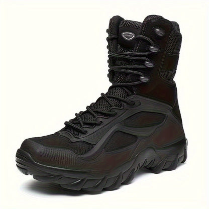 Bottes tactiques montantes noires à lacets et semelle crantée pour homme