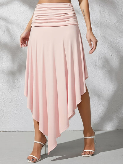 Falda larga de playa para mujer estilo bohemio con cintura fruncida y dobladillo asimétrico - Ideal para vacaciones y la costa