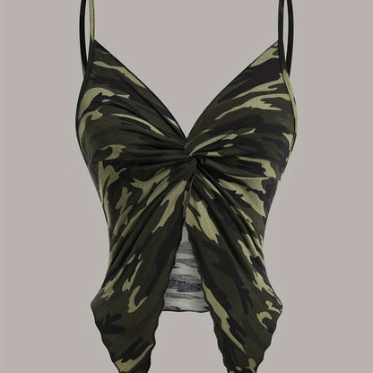 Damen-Camisole-Top im urbanen Stil mit Camouflage-Print und Knoten-Detail  