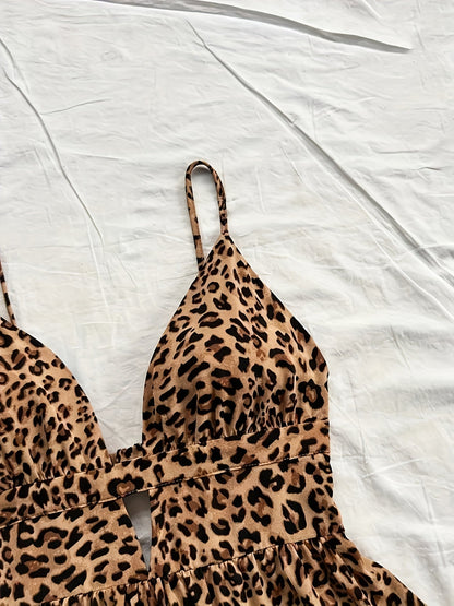 Vestido corto de verano con estampado de leopardo para mujer, estilo casual y vacaciones