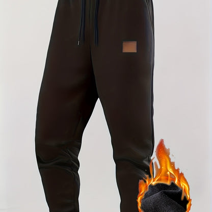 Pantalon de jogging homme doublé chaud, coupe droite, taille élastique et cordon de serrage