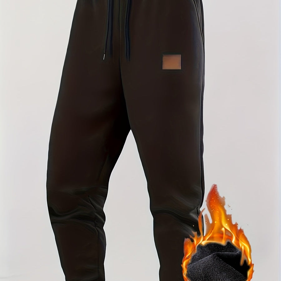 Warm gefütterte Herren-Jogginghose mit geradem Schnitt, elastischem Bund und Kordelzug