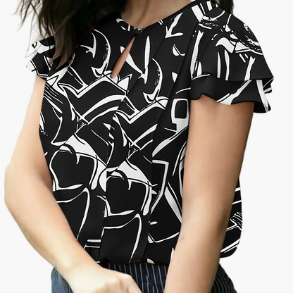 Blouse élégante à manches courtes volantées pour femme, style bureau et sorties