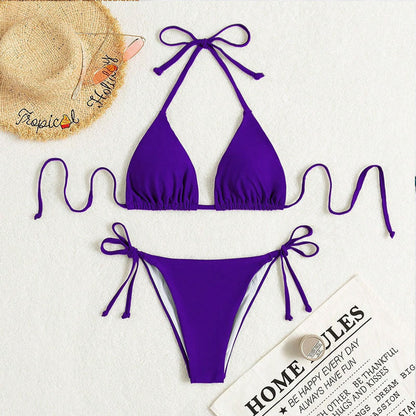 Leah – Solid Tie Bikini Swimsuit