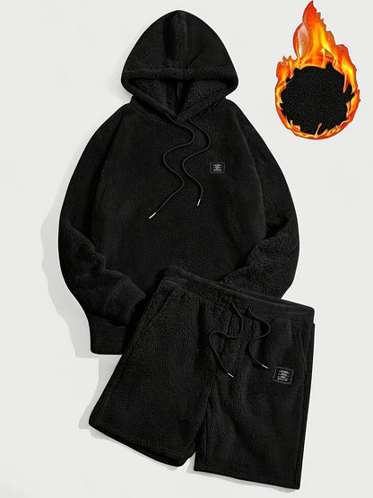 Ensemble Homme Doux Hoodie et Short Molletonné Gris Clair