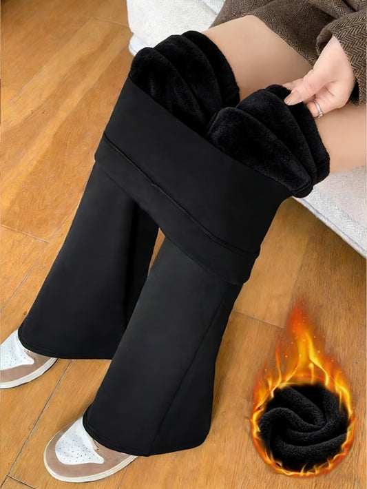 Pantalon évasé femme noir doublé chaud intérieur polaire