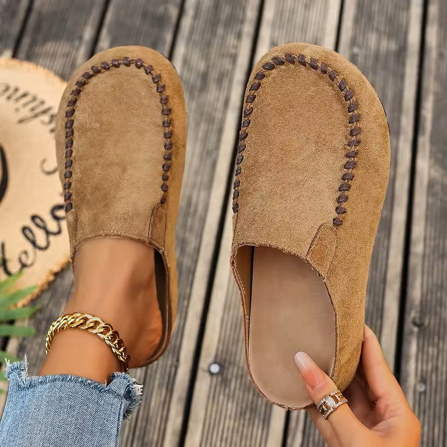 Bequeme Damen-Mules im Mokassin-Stil, geschlossen, mit flexibler Sohle