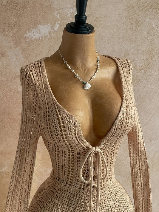 Boheme Kvindesuit med Dybt Udsnit Strandstil Chic