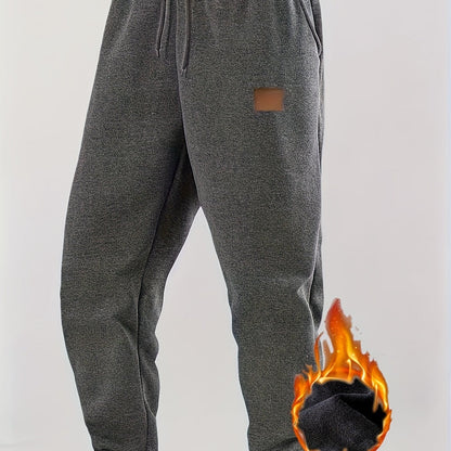 Pantalon de jogging homme doublé chaud, coupe droite, taille élastique et cordon de serrage