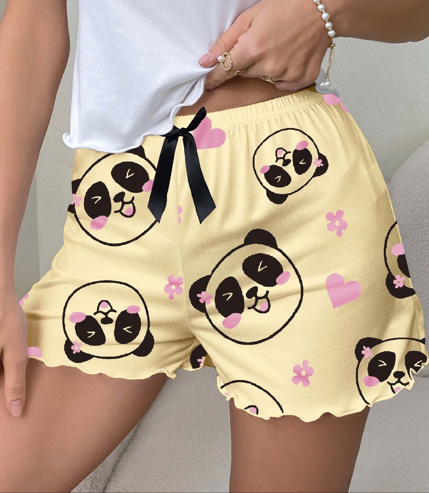 Short de pyjama décontracté pour femme avec motif panda kawaii, idéal pour la nuit et la détente