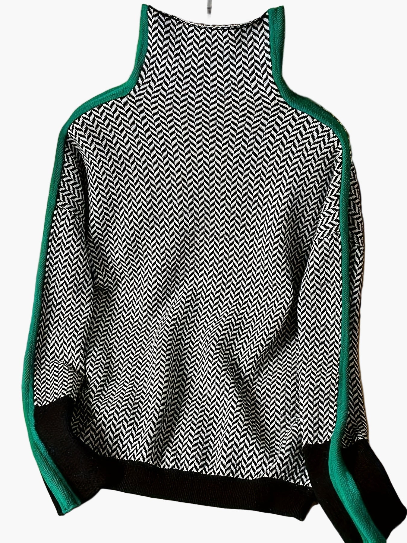 Maglione Invernale Donna Collo Alto Motivo Geometrico Stile Elegante Casual