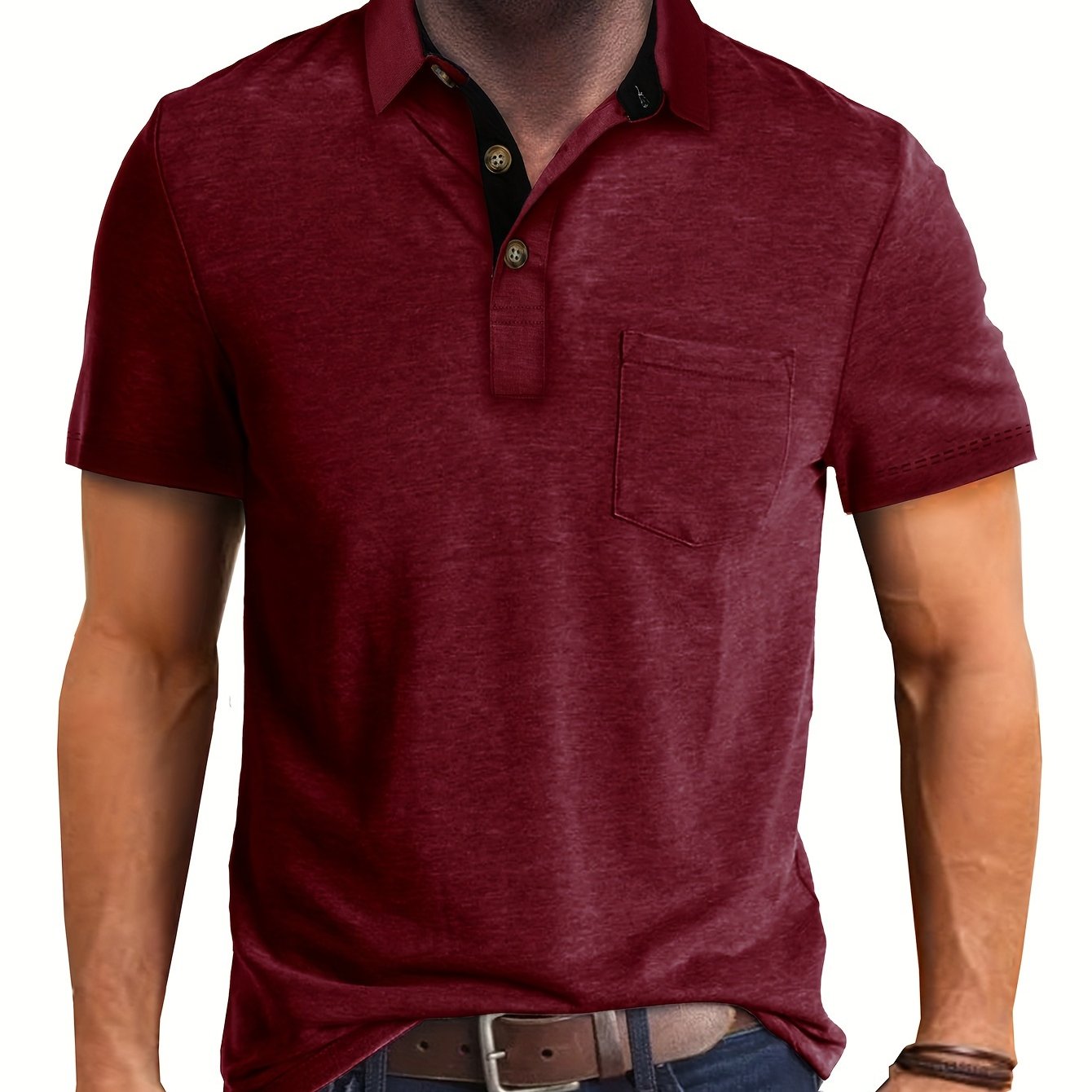 Polo décontracté pour homme à poche poitrine, style élégant pour usage quotidien ou bureau
