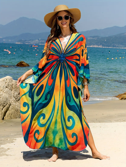 Lang caftan til kvinder i boheme-stil til strand og ferie