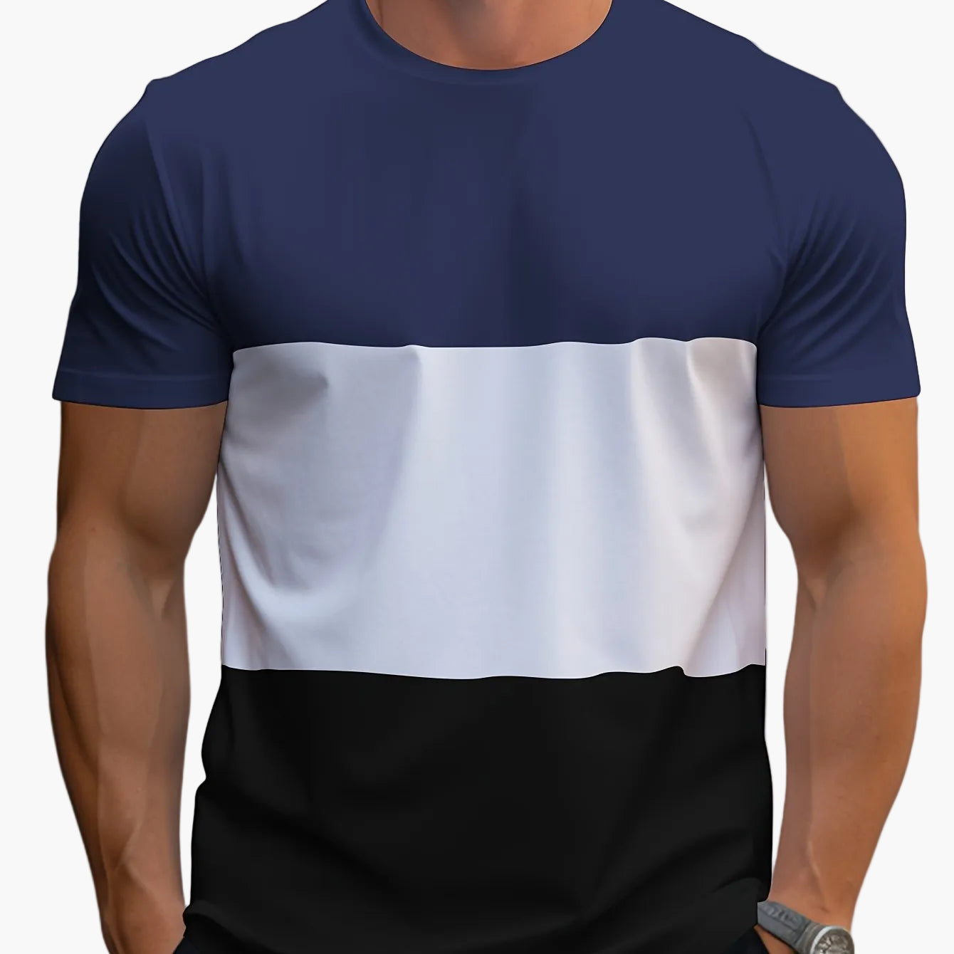 T-shirt Homme Style Décontracté à Bandes Contraste pour Usage Quotidien