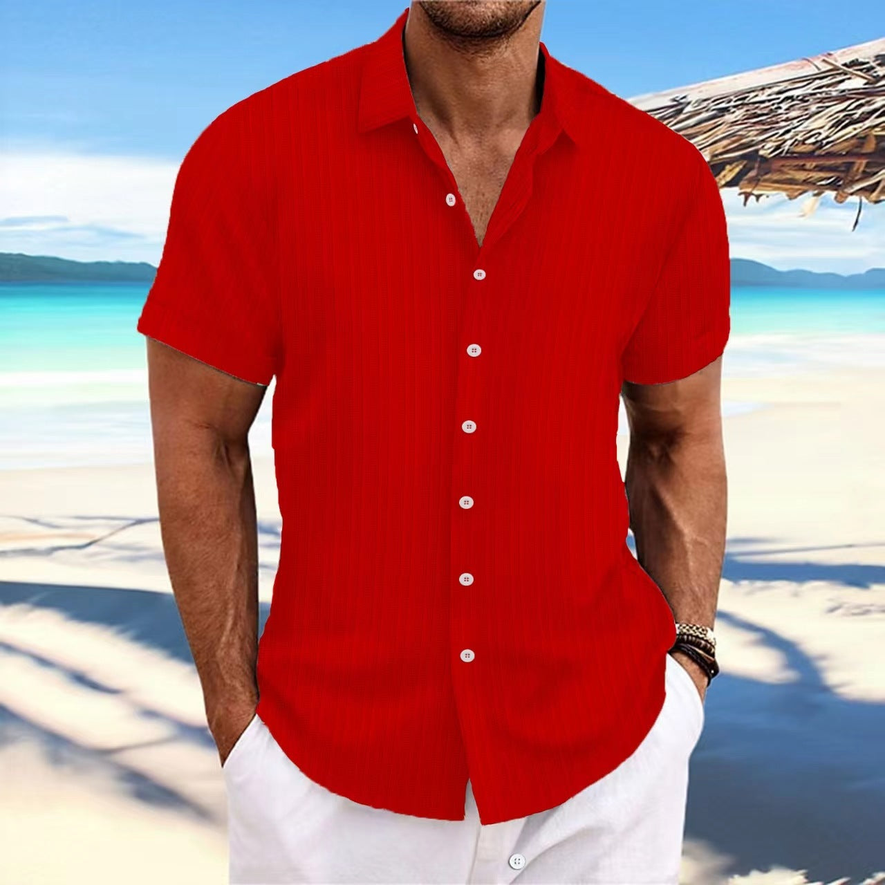 Chemise décontractée à rayures pour homme – Style estival chic, idéale pour la plage ou la ville