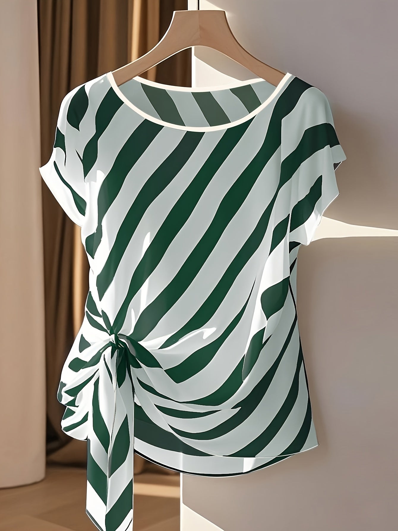 Elegant Women's Blouse with Bohemian Pattern for Spring/Summer, Asymmetric Style with Decorative Bow